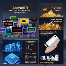 XGODY 4K Projector Android Mini Beamer Allwinner H713 Dual WIFI6 BT5.4 1280*720P Home Theater Outdoor Portable