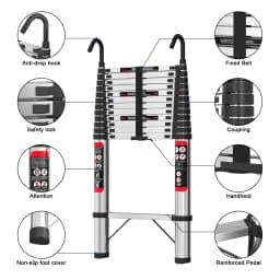 5M Telescopic Folding Ladder, Non-Slip Multi-Purpose Ladder Extendable Portable Stainless Steel Ladder with EN131 Standard