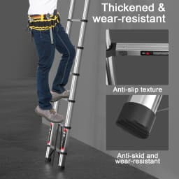 5M Telescopic Folding Ladder, Non-Slip Multi-Purpose Ladder Extendable Portable Stainless Steel Ladder with EN131 Standard
