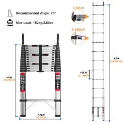 5M Telescopic Folding Ladder, Non-Slip Multi-Purpose Ladder Extendable Portable Stainless Steel Ladder with EN131 Standard