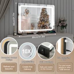 Extra Large Hollywood Vanity Mirror with LED Lights 3 Color Modes Touch Control Dimming Tabletop Lighted Makeup Mirror