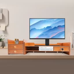 Computer Monitor Stand, Computer Shelf with Wooden Drawers, Desktop Monitor Stand, Suitable for Study, Office and Desk Storage