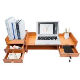 Computer Monitor Stand, Computer Shelf with Wooden Drawers, Desktop Monitor Stand, Suitable for Study, Office and Desk Storage