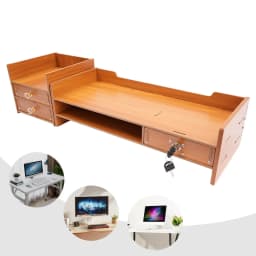 Computer Monitor Stand, Computer Shelf with Wooden Drawers, Desktop Monitor Stand, Suitable for Study, Office and Desk Storage