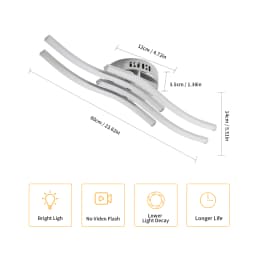 Modern Led Ceiling Light, 4 Built-in Wave Led Board Design Ceiling Lamps Silver Ceiling Lighting for Living Room Bedroom Kitchen