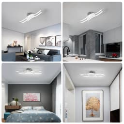 Modern Led Ceiling Light, 4 Built-in Wave Led Board Design Ceiling Lamps Silver Ceiling Lighting for Living Room Bedroom Kitchen