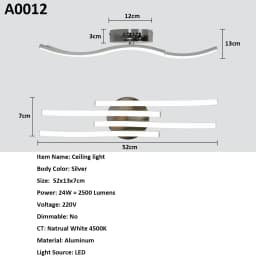Modern Led Ceiling Light, 4 Built-in Wave Led Board Design Ceiling Lamps Silver Ceiling Lighting for Living Room Bedroom Kitchen