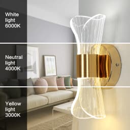 Indoor LED Wall Lamp,Modern 12W Wall Lamp Dimmable with 3 Light Colors,Gold Acrylic Wall Lamp for Bedroom Stairwell Hallway