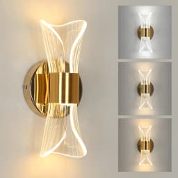 Indoor LED Wall Lamp,Modern 12W Wall Lamp Dimmable with 3 Light Colors,Gold Acrylic Wall Lamp for Bedroom Stairwell Hallway