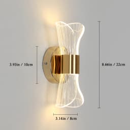 Indoor LED Wall Lamp,Modern 12W Wall Lamp Dimmable with 3 Light Colors,Gold Acrylic Wall Lamp for Bedroom Stairwell Hallway