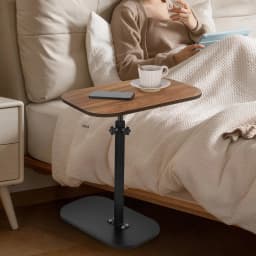 C Shaped Side Table Portable Corner Table for Small Spaces (Walnut Desktop)
