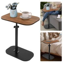 C Shaped Side Table Portable Corner Table for Small Spaces (Walnut Desktop)