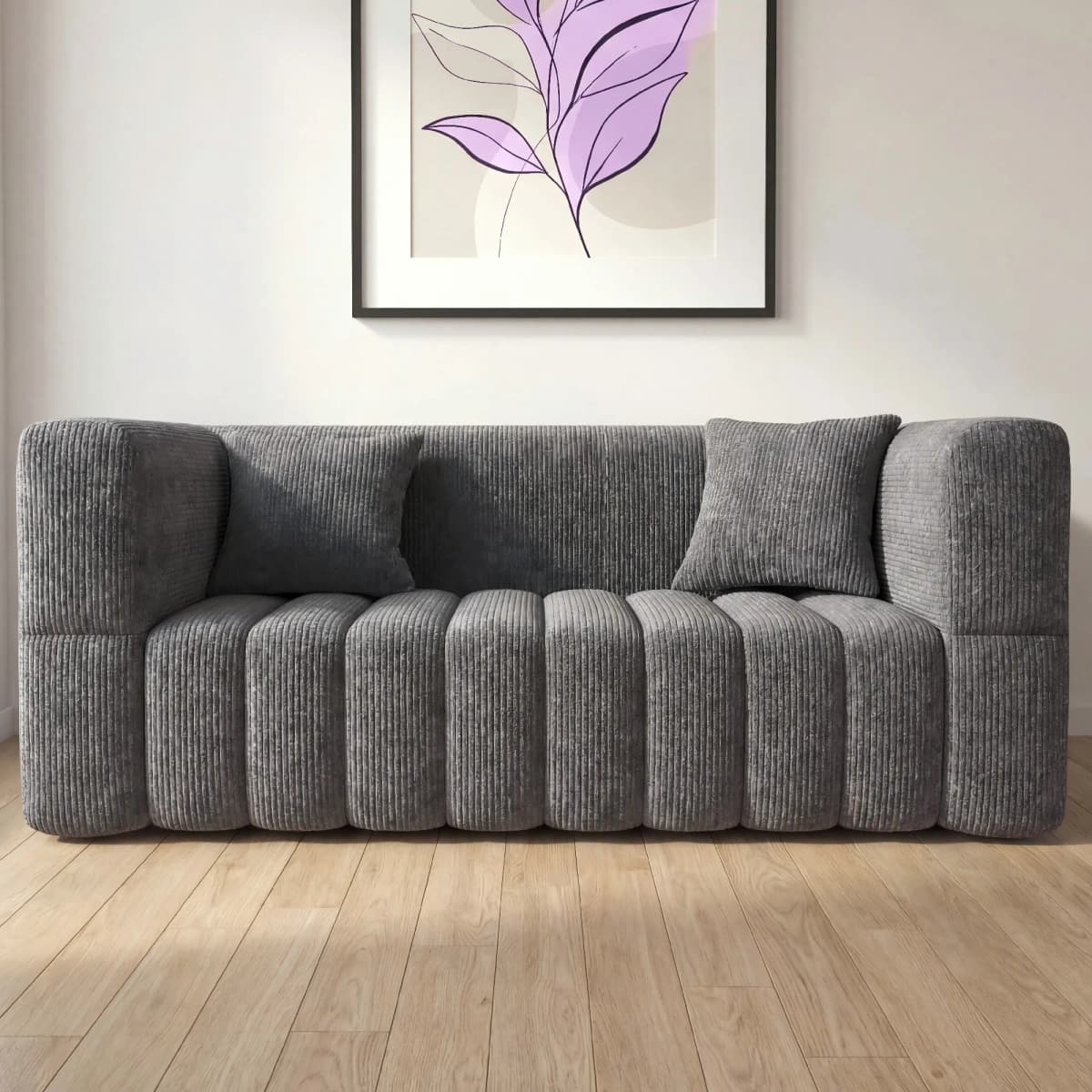 RUMMY 2-Seater Soft Foam Sofa with Armrests & 2 Cushions, Compact Modern Loveseat for Living Room, Bedroom or Office, Grey