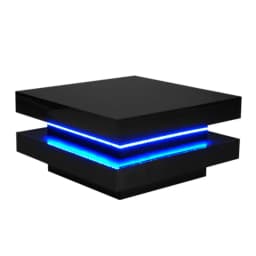 Black Square High Gloss Coffee Table with 360° Rotating Top, Tea Table with 16-Color LED light, 70x70x36 cm