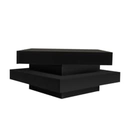 Black Square High Gloss Coffee Table with 360° Rotating Top, Tea Table with 16-Color LED light, 70x70x36 cm