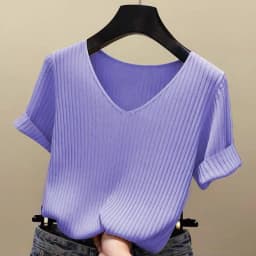 AOSSVIAO 2026 Basic V-neck Solid Thin Summer Women Pullover Female Thin Knitted Ribbed Sweater Slim Short Sleeve Bodycon Sweater