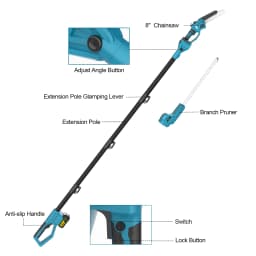 Gisam 2in1 Brushless High Branch Saw & Hedge Trimmer Cordless Multifunction Tool Trimmer & Chainsaw for Makita 18V Battery Pin