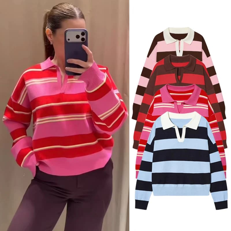 Autumn Women's New Sweater Blouse 2026 Fashion Striped Knit Pullover Chic Young Women Travel Joker Autumn Street Knit Sweaters