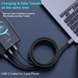 100W 3 in 1 Multi-ports USB C Charger Cable 6A USB-A to 3 ×Type-C Fast Charging Cable For Samsung Galacy S24 Xiaomi Redmi Huawei