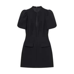 KONDALA Elegant Holiday Chic Women Mini Dress Black O-Neck Zipper Short Puff Sleeve Dress Fashion 2026 Spring Summer Party Dress