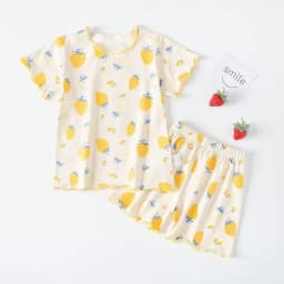 Girls Summer Pajama Set Strawberry Print Shorts Pink Peaches Tee Baby Cool Comfort Homewears Soft Breathable Sleepsuits for Play