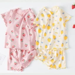 Girls Summer Pajama Set Strawberry Print Shorts Pink Peaches Tee Baby Cool Comfort Homewears Soft Breathable Sleepsuits for Play