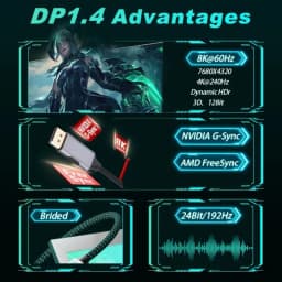 USB-C To DisplayPort Cable 8K@60Hz DP Type C 3.1 To 4K 144Hz Display Port 1.4 Cable Thunderbolt 3 4 for MacBook Air Pro Samsung