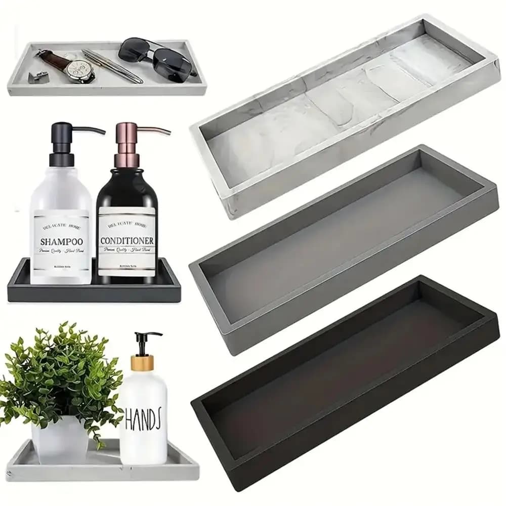 A Rectangular Silicone Aromatherapy Tray for Bathroom, Non-Porous Vanity Table, Marble Washbasin Tabletop Storage, Decorative Tray