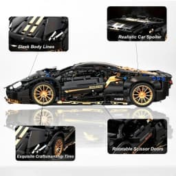 1:14 Black Sports Car Building Blocks Set, Suitable for 14+, Adult Collectiblel Assembled Model, Home Decoration & Gift