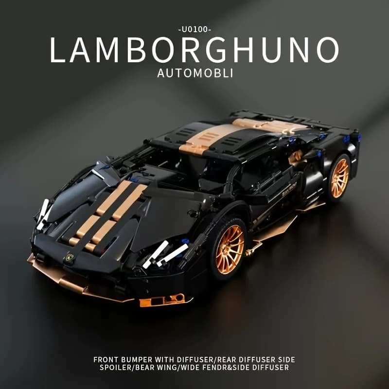 1:14 Black Sports Car Building Blocks Set, Suitable for 14+, Adult Collectiblel Assembled Model, Home Decoration & Gift