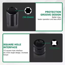 1/2inch Socket Set, 1/2" Drive Metric Size (8-24mm) Socket Spanner, CR-V Steel Deep Impact Socket Set For 1/2 Socket Set F