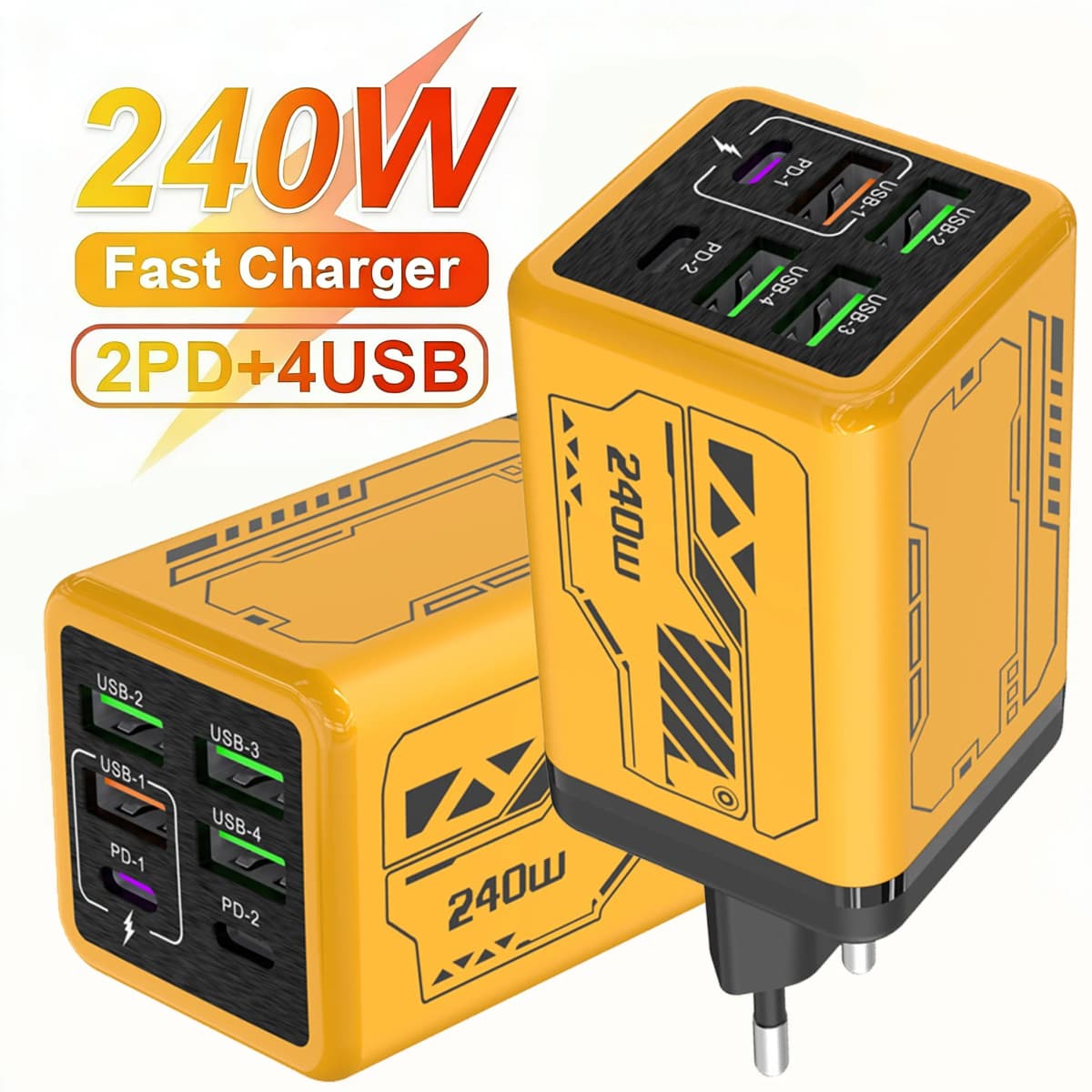 6 in 1 240W USB C Charger PD Fast Charging Mobile Phone Charger Adapter Quinck Charge 3.0 Wall PD USB Type C Charger