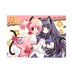 Madoka Neko Anime Girls Starry Tapestry - Kawaii Cat-Ear Polyester Wall Hanging for Bedroom Dorm Anime Decor