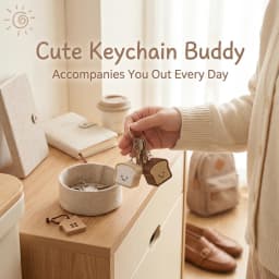 1PC 3.5cm Cute Pressable Stress Relief Keychain Soft Silicone Bread Keychain Set, Kawaii Toast Bread Shape Smiling Face Beige &