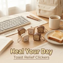 1PC 3.5cm Cute Pressable Stress Relief Keychain Soft Silicone Bread Keychain Set, Kawaii Toast Bread Shape Smiling Face Beige &