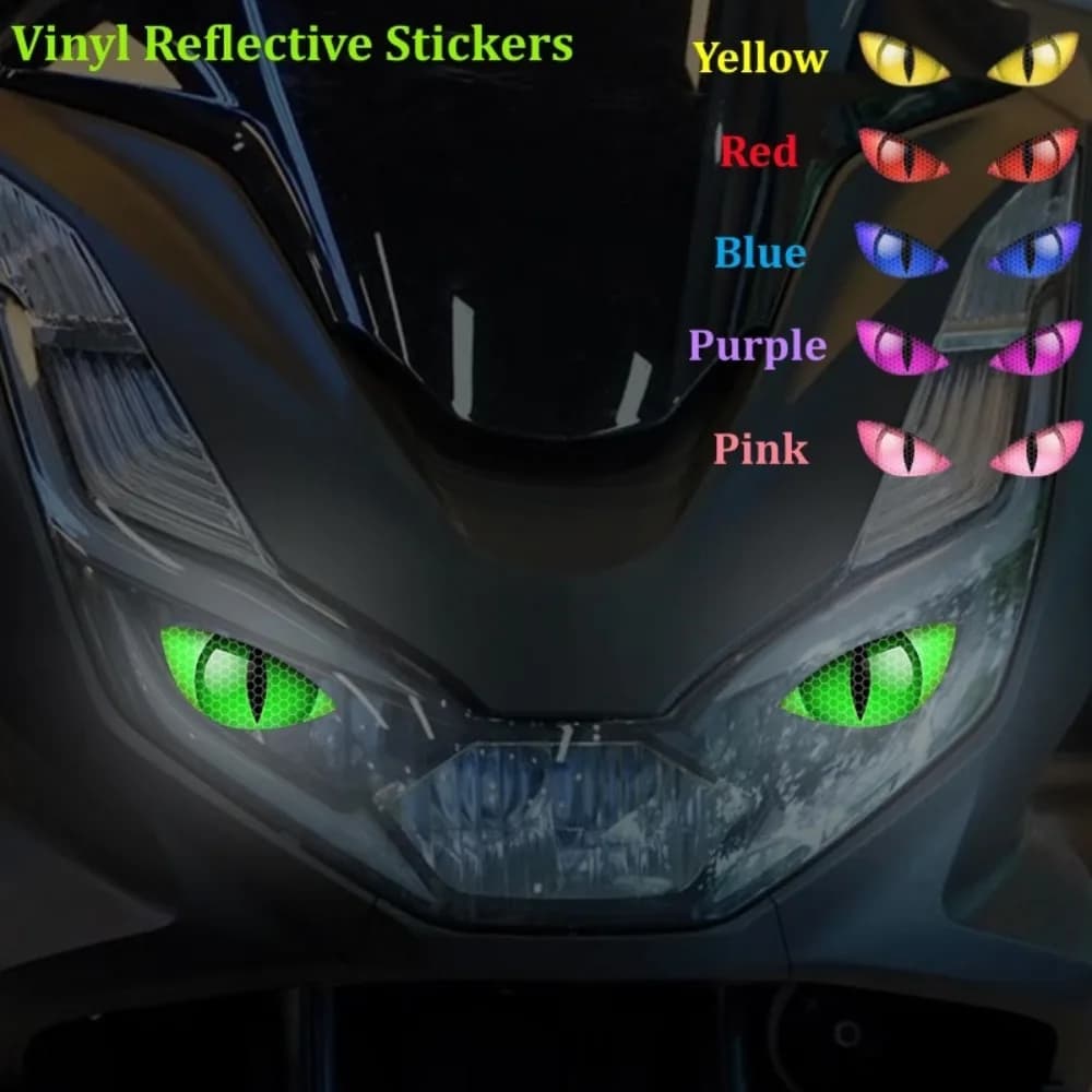 1Pair Reflective Horror Cat Eye Motorcycle Sticker Waterproof Cartoon Night Safety Vinyl Decal for Headlight Front Fairing Tank