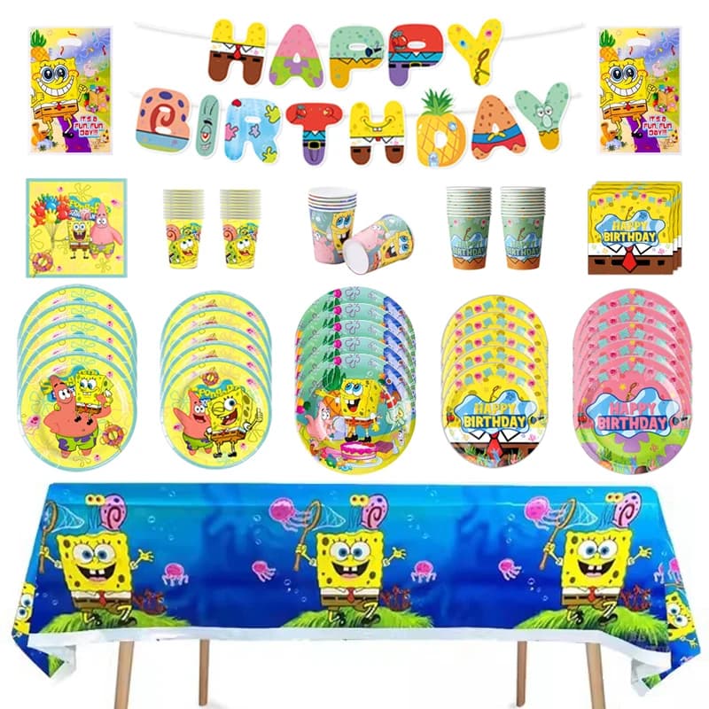 SpongeBob SquarePants Party Decorations Baby Shower Birthday Theme Birthday Party Disposable Tableware Cup Plate Tablecloth