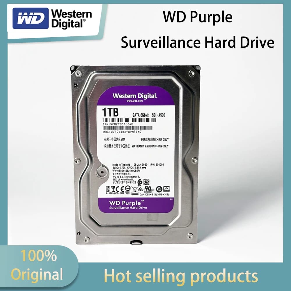 Western Digital 4TB 3TB 2TB 1TB WD Purple Surveillance Internal Hard Drive HDD - SATA 6 Gb/s, 64 MB Cache, 3.5" 1TB-WD10EJRX