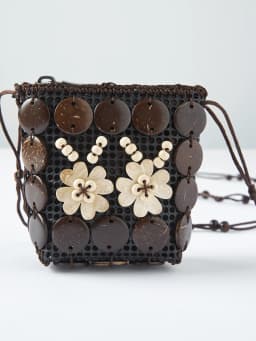 ZIQIAO 2026 Summer Women's Handwoven Wooden Bead Mini Crossbody Bag - Retro Style with Beaded Accent for Vacation and Daily Use