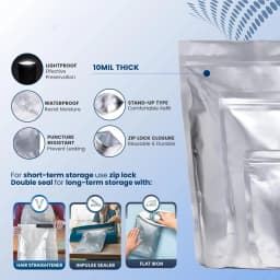 10Pcs 1-Quart 1-Gallon 5-Gallon Mylar Bags Aluminum Foil Stand-Up Reusable Airtight Smell Proof Resealable Storage Large Pouches