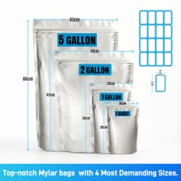 10Pcs 1-Quart 1-Gallon 5-Gallon Mylar Bags Aluminum Foil Stand-Up Reusable Airtight Smell Proof Resealable Storage Large Pouches