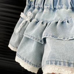 Girls' Denim Lace-Trimmed Multi-Layered Tiered Skirt