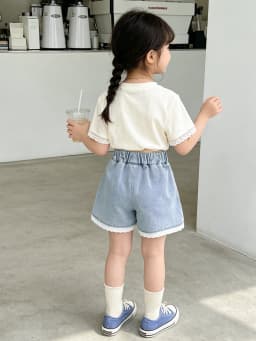 Girls' Denim Lace-Trimmed Multi-Layered Tiered Skirt