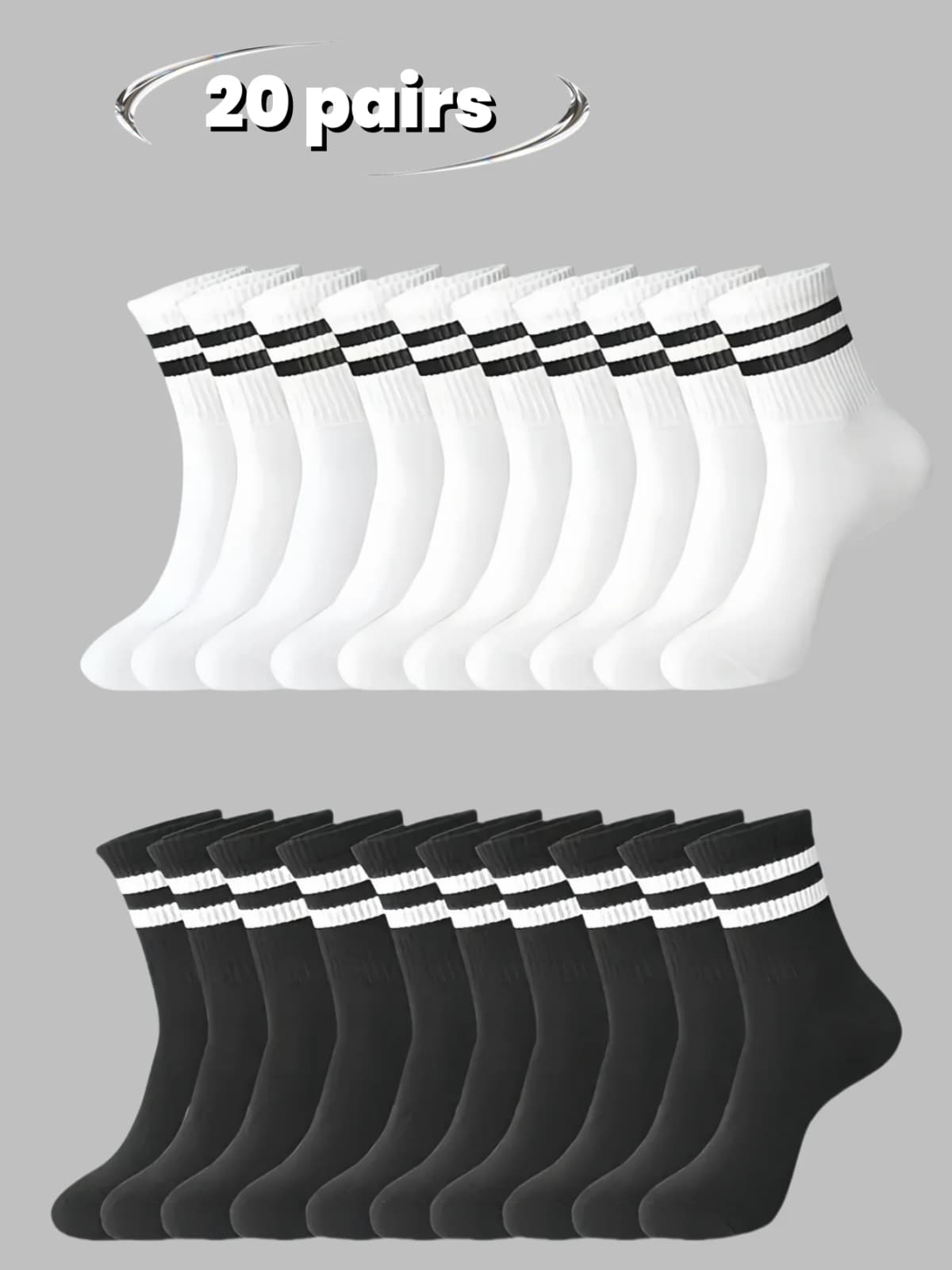 【Hot Recommendation】10/20 Pairs Pack, Two-Stripe Sports Mid-Calf Socks, Unisex, Breathable and Non-Stuffy, a Must-Have for Students, Suitable for All Seasons, Casual Socks