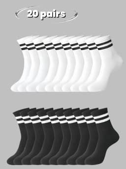 【Hot Recommendation】10/20 Pairs Pack, Two-Stripe Sports Mid-Calf Socks, Unisex, Breathable and Non-Stuffy, a Must-Have for Students, Suitable for All Seasons, Casual Socks