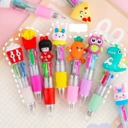 10-30Pcs Cute Cartoon Mini Four-Color Ballpoint Pen Student Stationery Gift Prize Cartoon Head Design Multicolor round Pen