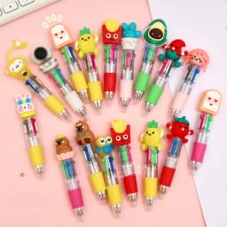 10-30Pcs Cute Cartoon Mini Four-Color Ballpoint Pen Student Stationery Gift Prize Cartoon Head Design Multicolor round Pen