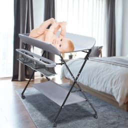 Foldable Baby Diaper Changing Table with Storage Basket, Portable Dresser Station with Safety Strap & Height Ruler for Nursery