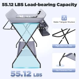 Foldable Baby Diaper Changing Table with Storage Basket, Portable Dresser Station with Safety Strap & Height Ruler for Nursery