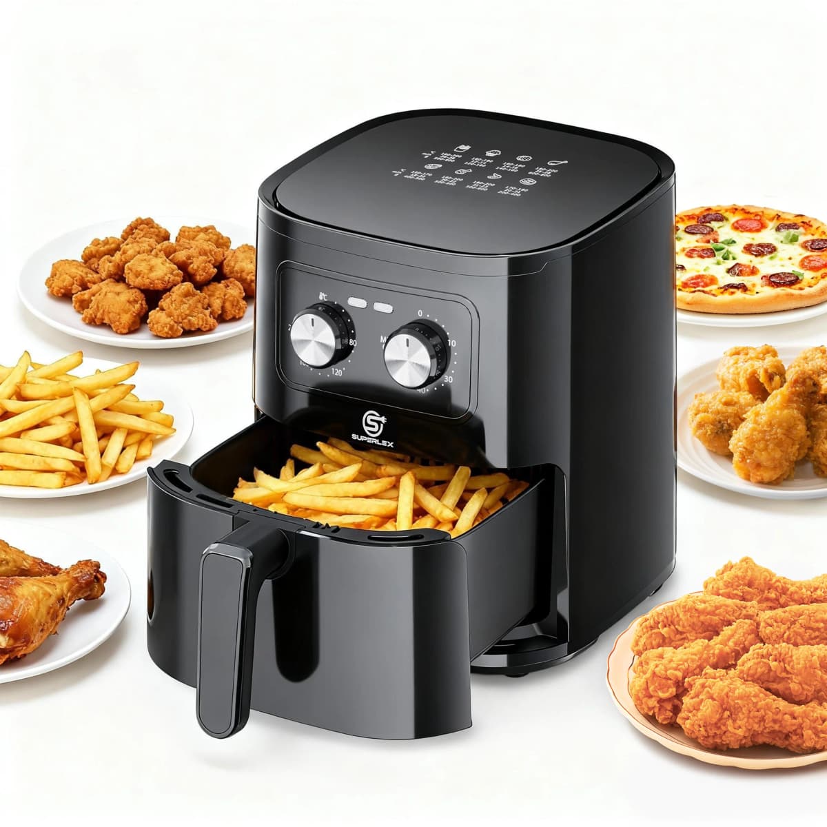 SUPERLEX 5L Air Fryer with Smart Touch Display Adjustable Thermostat 1450W Adjustable Temperature 8 Preset Cooking Modes Cooker